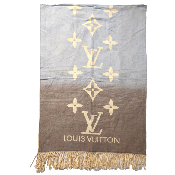 Louis Vuitton Monogram Reykjavik Yellow Pink Blue Gradient Shawl Pre-Owned $995 - Picture 7 of 16